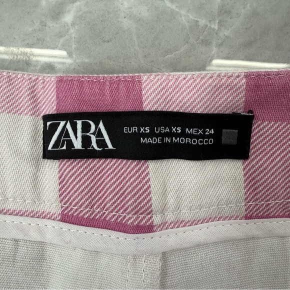Women’s Zara Gingham Checkered Cotton Blend High Waisted Shorts Pockets Size XS - Picture 11 of 15